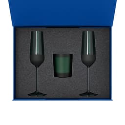 Подарочный набор свеча Энигма (Enigma) + 2 бокала для шампанского Эмеральд (Emerald) в синей коробке