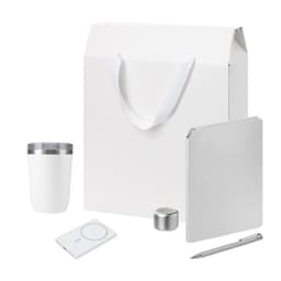 Подарочный набор Велком Пак Премиум (Welcome Pack Premium), серебряный (термокружка, колонка, ежедневник, ручка, ЗУ, коробка-пакет)