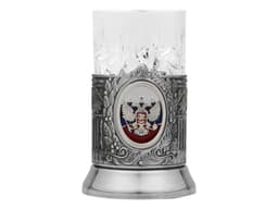 Подстаканник с хрустальным стаканом и ложкой РОССИЙСКИЙ-М
