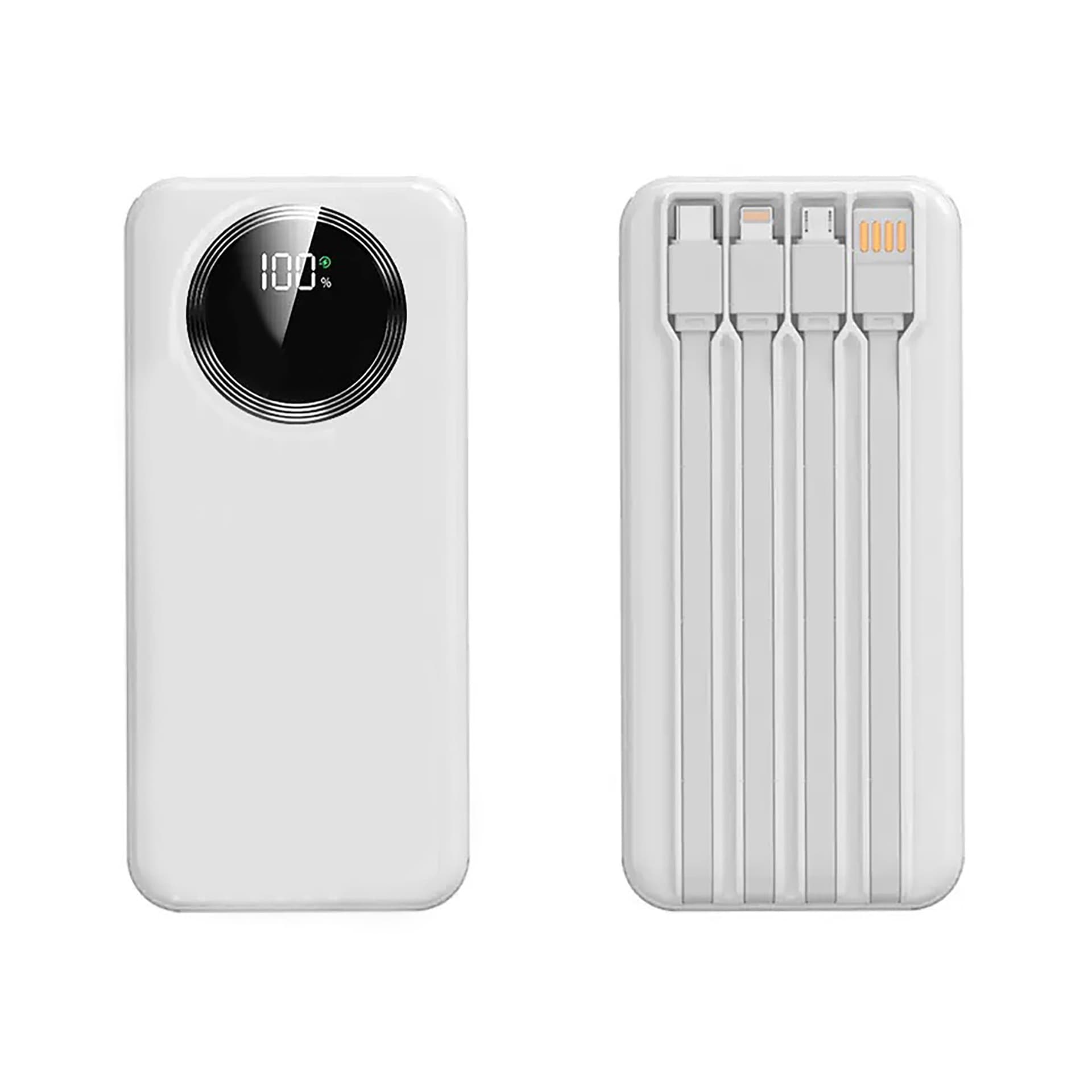 Зарядное устройство "Phantom" 10000 mAh с 4мя встроенными кабелями и цифровым индикатором заряда