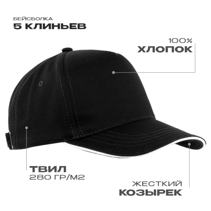Бейсболка с кантом STAN 5 клиньев хлопок 280