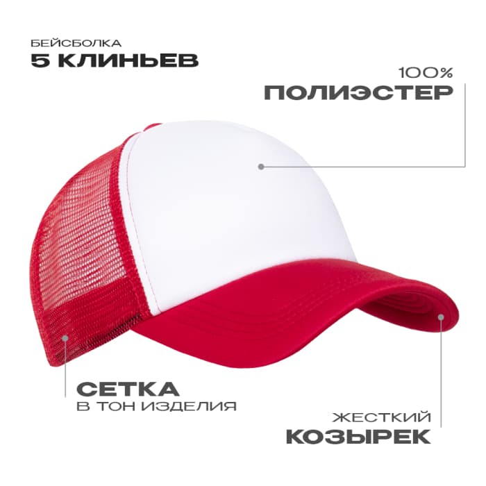Бейсболка с сеткой STAN полиэстер